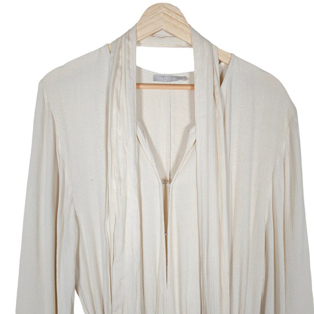 Indah Jumpsuit Small Cream Linen Blend Long Sleeves Neck Tie One Piece Outfit - Picture 4 of 15